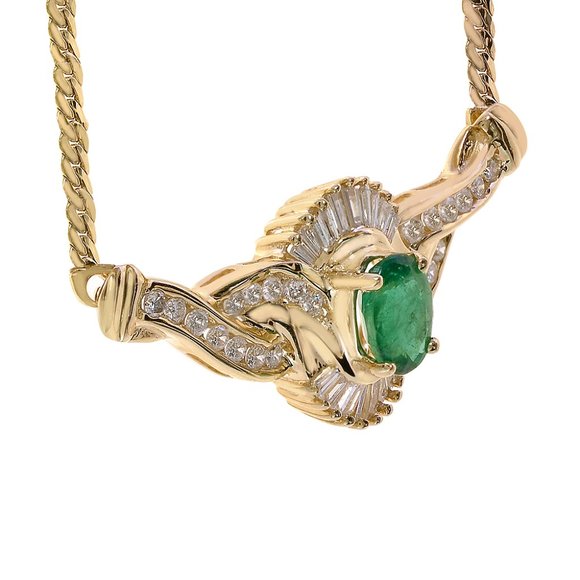 1.45 Ct. Tw. Oval Emerald 1.00 Ct. Tw. Diamond 14k Gold Necklace - Picture 2 of 4